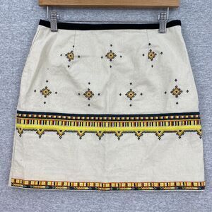 a loves a Skirt Womens Small Tan Yellow Black Aztec Embrodery Linen Blend Lined